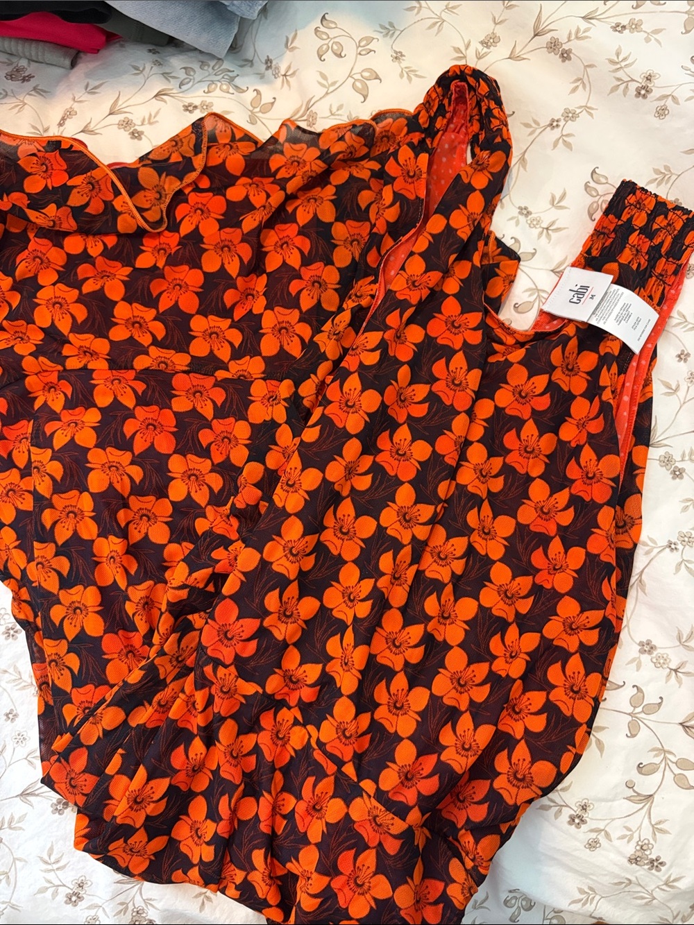 Orange Floral Maxi Dress on Black Medium Reversible Cabi dress